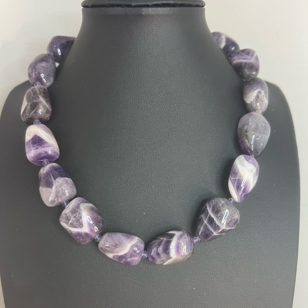 Amethyst Chevron Stone Necklace w/925 Hook Clasp 18” D15